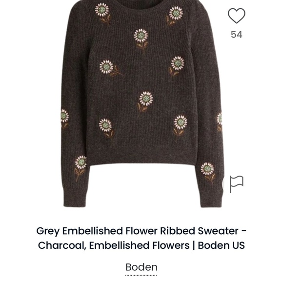 Boden charcoal sweater embellished with flowers by hand. - Picture 2 of 8
